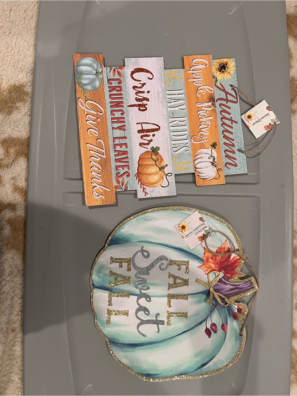 2 Set Fall Sweet Fall Pumpkin Wall Decor - Teal & Orange
